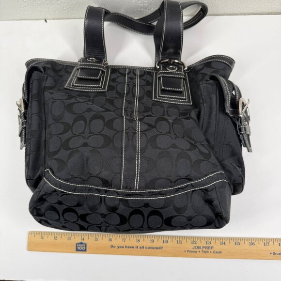 Vintage Y2K Coach Legacy Black Signature C Canvas Tote Leather Trim Handbag - Picture 10 of 11